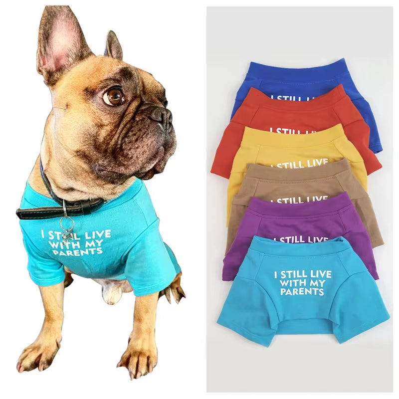 Letters Printed French Bulldog T-Shirt Cotton Dog Shirt Breathable Pet Apparel Puppy Sweatshirt Pibull Clothes for Small Dogs